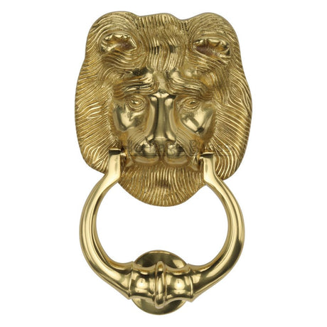 This is an image of a Heritage Brass - Lion Knocker Polished Brass Finish, k1210-pb that is available to order from Trade Door Handles in Kendal.