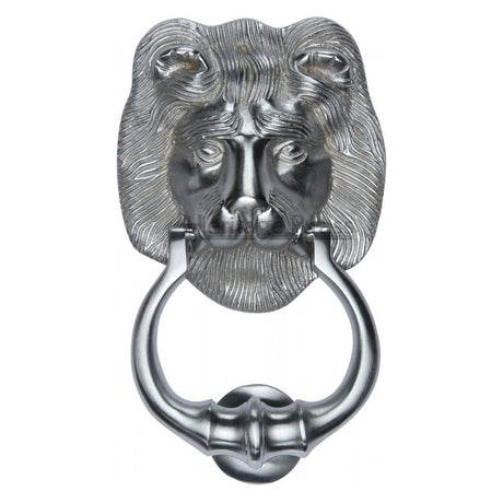This is an image of a Heritage Brass - Lion Knocker Satin Chrome Finish, k1210-sc that is available to order from Trade Door Handles in Kendal.