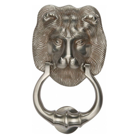 This is an image of a Heritage Brass - Lion Knocker Satin Nickel Finish, k1210-sn that is available to order from Trade Door Handles in Kendal.