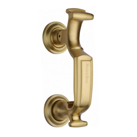 This is an image of a Heritage Brass - Doctor Knocker Satin Brass Finish, k1300-sb that is available to order from Trade Door Handles in Kendal.