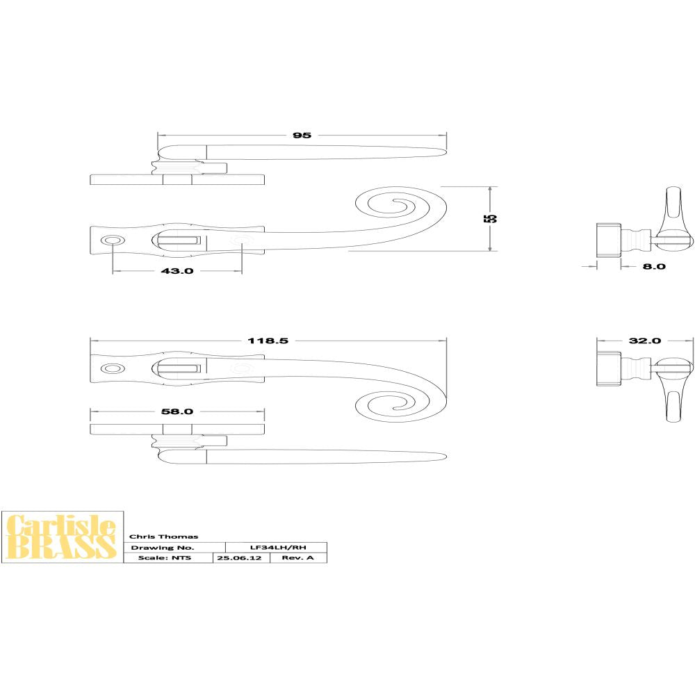 This image is a line drwaing of a Ludlow - Locking Espagnolette Fastener R/H - Black Antique available to order from Trade Door Handles in Kendal