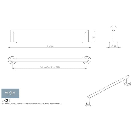 This image is a line drwaing of a Carlisle Brass - Stainless Steel Single Towel Rail 450mm - Stainless Steel available to order from Trade Door Handles in Kendal