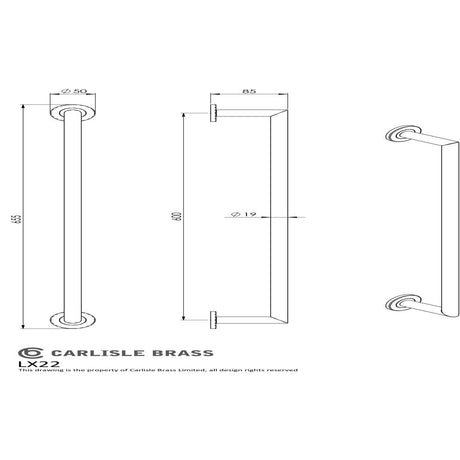 This image is a line drwaing of a Carlisle Brass - Stainless Steel Single Towel Rail - Satin PVD available to order from Trade Door Handles in Kendal