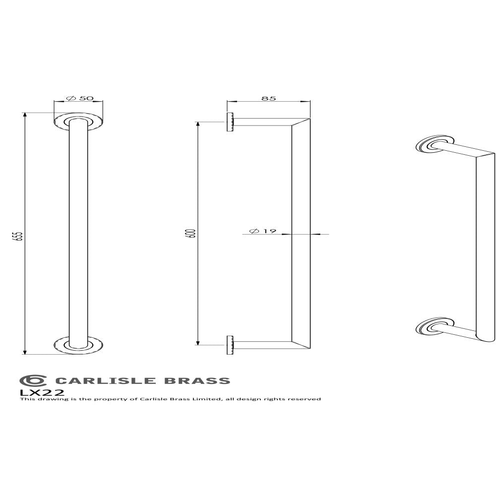 This image is a line drwaing of a Carlisle Brass - Stainless Steel Single Towel Rail - Matt Black available to order from Trade Door Handles in Kendal