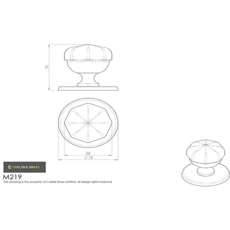 This image is a line drwaing of a Carlisle Brass - Octagonal Centre Door Knob - Stainless Brass available to order from Trade Door Handles in Kendal