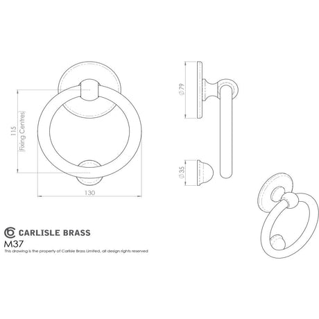This image is a line drwaing of a Carlisle Brass - Ring Door Knocker - Satin Chrome available to order from Trade Door Handles in Kendal