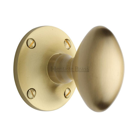 This is an image of a Heritage Brass - Mortice Knob on Rose Mayfair Design Satin Brass Finish, may960-sb that is available to order from Trade Door Handles in Kendal.
