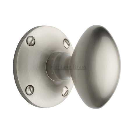 This is an image of a Heritage Brass - Mortice Knob on Rose Mayfair Design Satin Nickel Finish, may960-sn that is available to order from Trade Door Handles in Kendal.