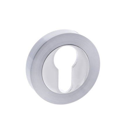This is an image of Mediterranean Euro Escutcheon on Round Rose - Satin Chrome/Polished Chrome available to order from Trade Door Handles.
