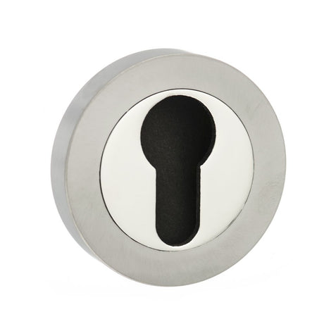 This is an image of Mediterranean Euro Escutcheon on Round Rose - Satin Nickel/Polished Nickel available to order from Trade Door Handles.