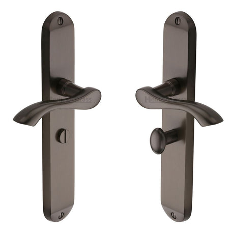 This is an image of a Heritage Brass - Door Handle for Bathroom Algarve Long Design Matt Bronze Finish, mm7230-mb that is available to order from Trade Door Handles in Kendal.