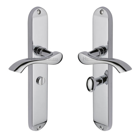 This is an image of a Heritage Brass - Door Handle for Bathroom Algarve Long Design Polished Chrome Finish, mm7230-pc that is available to order from Trade Door Handles in Kendal.