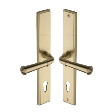 This is an image of a Heritage Brass - Multi-Point Door Handle Lever Lock Colonial LH Design Satin Bras, mp1932-lh-sb that is available to order from Trade Door Handles in Kendal.