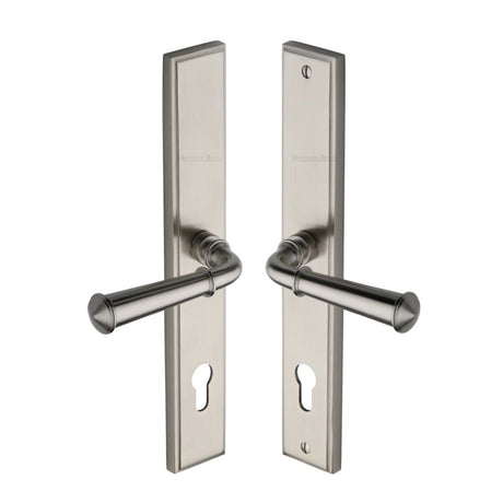 This is an image of a Heritage Brass - Multi-Point Door Handle Lever Lock Colonial LH Design Satin Nick, mp1932-lh-sn that is available to order from Trade Door Handles in Kendal.