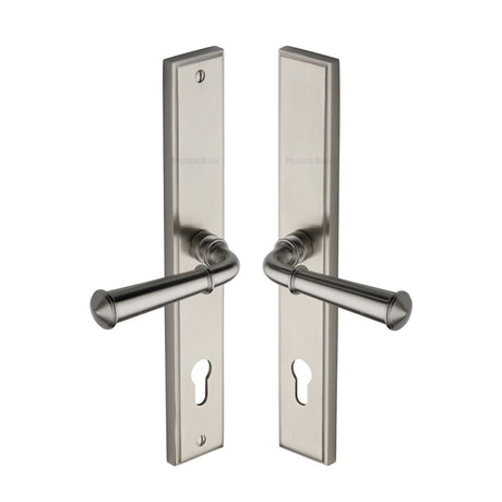 This is an image of a Heritage Brass - Multi-Point Door Handle Lever Lock Colonial RH Design Satin Nick, mp1932-rh-sn that is available to order from Trade Door Handles in Kendal.