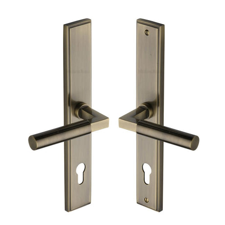 This is an image of a Heritage Brass - Multi-Point Door Handle Lever Lock Bauhaus LH Design Antique Brass, mp2259-lh-at that is available to order from Trade Door Handles in Kendal.