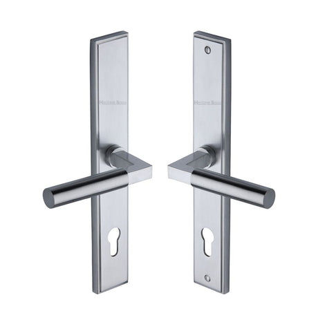 This is an image of a Heritage Brass - Multi-Point Door Handle Lever Lock Bauhaus LH Design Satin Chrom, mp2259-lh-sc that is available to order from Trade Door Handles in Kendal.