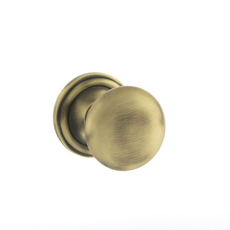 This is an image of Old English Harrogate Solid Brass Mushroom Mortice Knob on Concealed Fix Rose - available to order from Trade Door Handles.