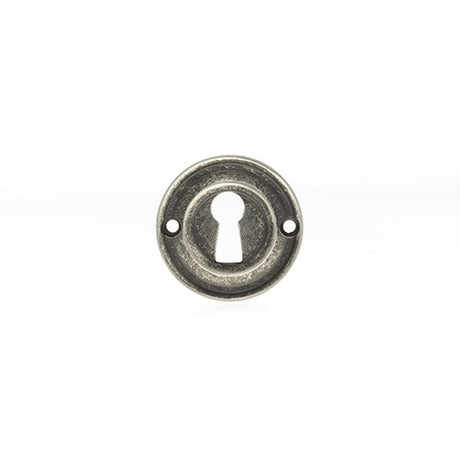 This is an image of Old English Solid Brass Open Key Hole Escutcheon - Distressed Silver available to order from Trade Door Handles