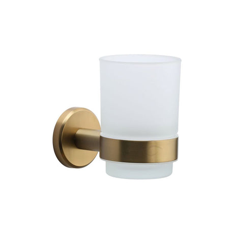 This is an image of a M.Marcus - Single tumbler holder with glass Satin Brass Finish, oxf-tumbler-sb that is available to order from Trade Door Handles in Kendal.