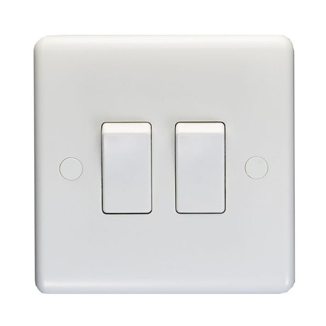 This is an image showing Eurolite Enhance White Plastic 2 Gang Switch - White pl3022 available to order from trade door handles, quick delivery and discounted prices.