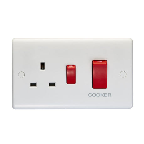 This is an image showing Eurolite Enhance White Plastic 45Amp Switch with a Socket - White pl3310 available to order from trade door handles, quick delivery and discounted prices.