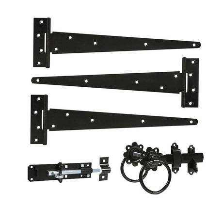 This is an image of Spira Brass - 10" 250mm Plain Ring Gate Ironmongery Kit Black   available to order from trade door handles, quick delivery and discounted prices.