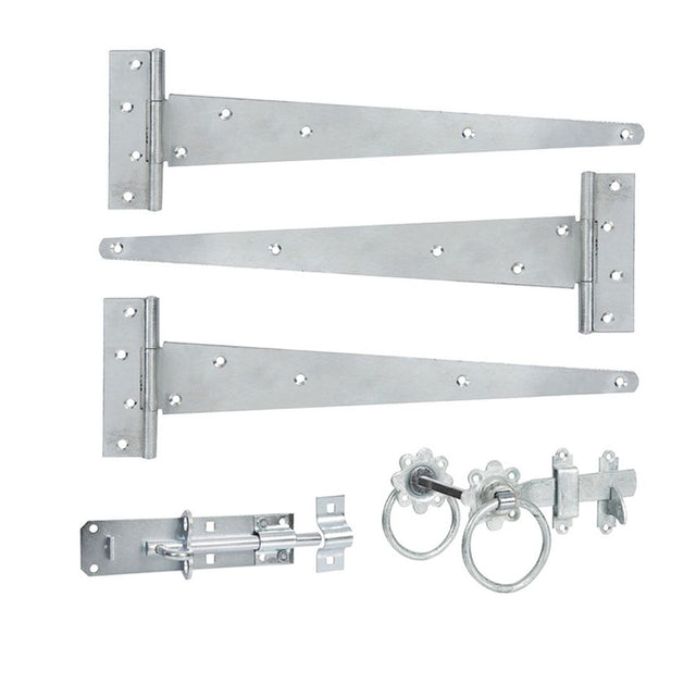 This is an image of Spira Brass - 14" 350mm Plain Ring Gate Ironmongery Kit Zinc   available to order from trade door handles, quick delivery and discounted prices.