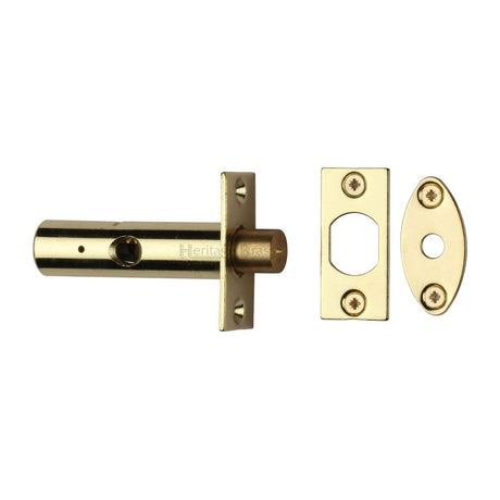 This is an image of a Heritage Brass - Rack Bolt without Turn Polished Brass Finish, rb7-pb that is available to order from Trade Door Handles in Kendal.