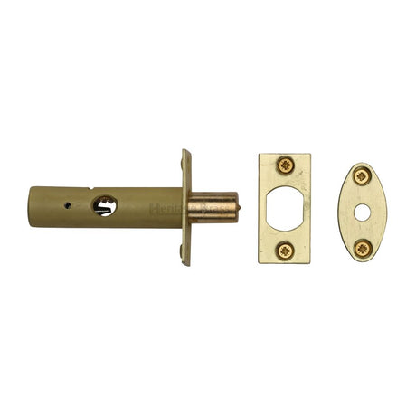 This is an image of a Heritage Brass - Rack Bolt without Turn Satin Brass Finish, rb7-sb that is available to order from Trade Door Handles in Kendal.