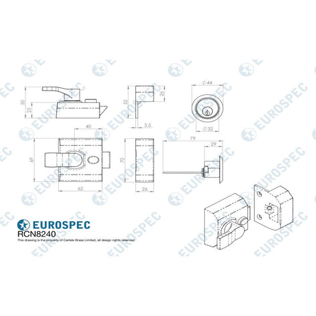 This image is a line drwaing of a Eurospec - Contract Rim Cylinder Nightlatch 40mm - Satin Chrome available to order from Trade Door Handles in Kendal