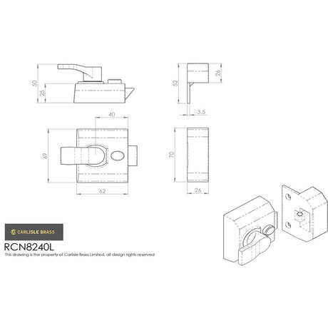This image is a line drwaing of a Eurospec - Contract Rim Cylinder Nightlatch 40mm Lockcase Only - Satin Chrome available to order from Trade Door Handles in Kendal