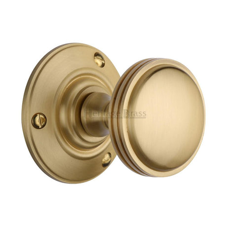 This is an image of a Heritage Brass - Mortice Knob on Rose Richmond Design Satin Brass Finish, rhm988-sb that is available to order from Trade Door Handles in Kendal.