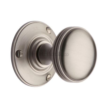 This is an image of a Heritage Brass - Mortice Knob on Rose Richmond Design Satin Nickel Finish, rhm988-sn that is available to order from Trade Door Handles in Kendal.