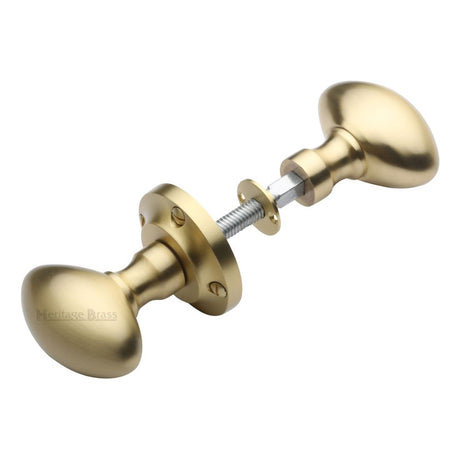 This is an image of a Heritage Brass - Suffolk Rim Knob Satin Brass Finish, rim-v960-sb that is available to order from Trade Door Handles in Kendal.