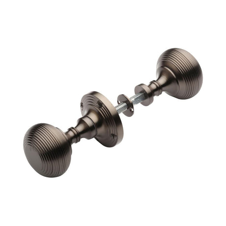 This is an image of a Heritage Brass - Reeded Rim Knob Matt Bronze Finish, rim-v971-mb that is available to order from Trade Door Handles in Kendal.