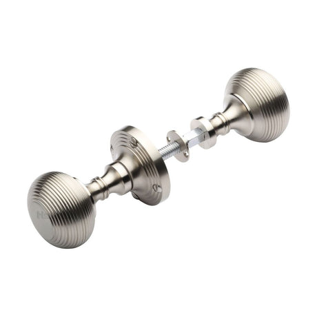 This is an image of a Heritage Brass - Reeded Rim Knob Satin Nickel Finish, rim-v971-sn that is available to order from Trade Door Handles in Kendal.