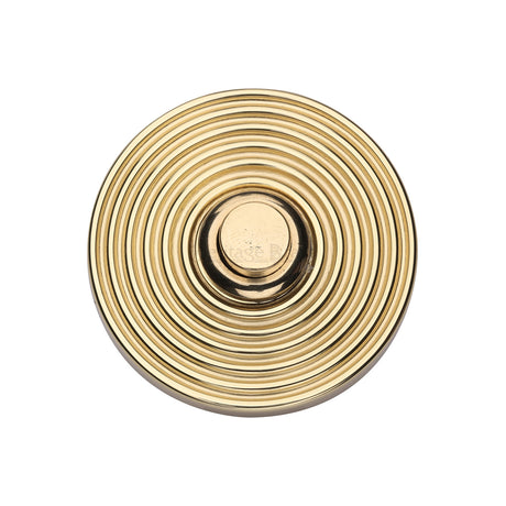 This is an image of a Heritage Brass - Reeded Bell Push Polished Brass finish, rr1186-pb that is available to order from Trade Door Handles in Kendal.