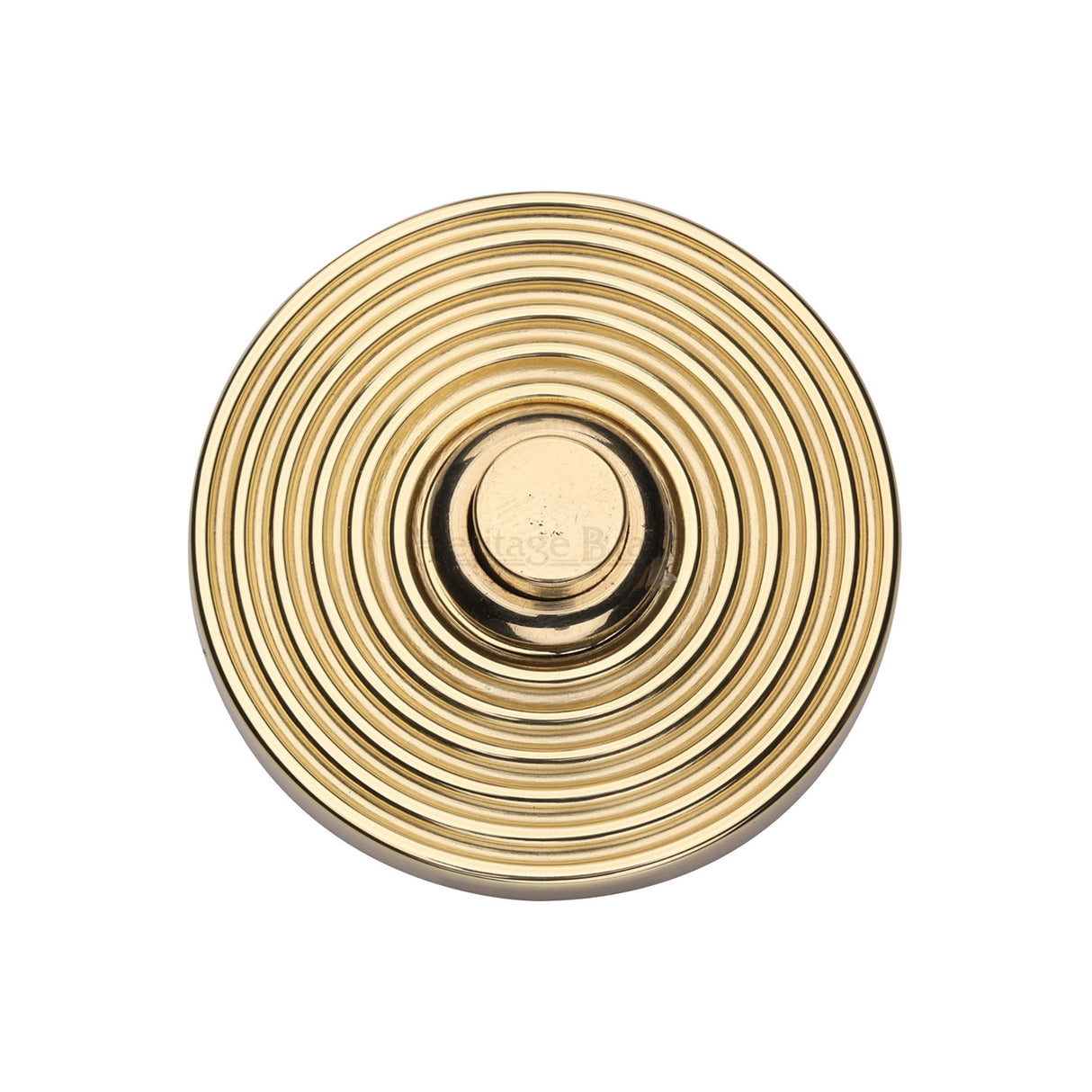 This is an image of a Heritage Brass - Reeded Bell Push Unlacquered Brass finish, rr1186-ulb that is available to order from Trade Door Handles in Kendal.