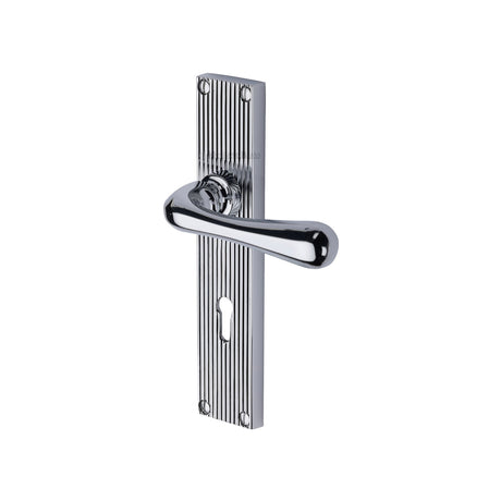 This is an image of a Heritage Brass - Charlbury Reeded Lever Lock Polished Chrome finish, rr3000-pc that is available to order from Trade Door Handles in Kendal.