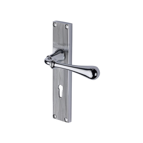 This is an image of a Heritage Brass - Roma Reeded Lever Lock Polished Chrome finish, rr6000-pc that is available to order from Trade Door Handles in Kendal.