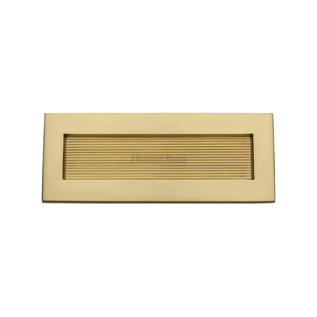 This is an image of a Heritage Brass - Reeded Letterplate 10 x 4 Satin Brass finish, rr852-254-101-sb that is available to order from Trade Door Handles in Kendal.