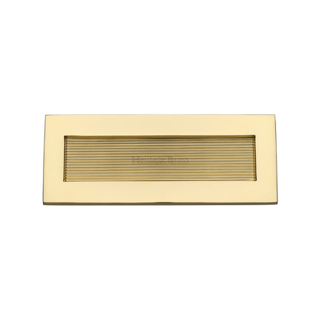 This is an image of a Heritage Brass - Reeded Letterplate 10" x 4" Unlacquered Brass finish, rr852-254-101-ulb that is available to order from Trade Door Handles in Kendal.
