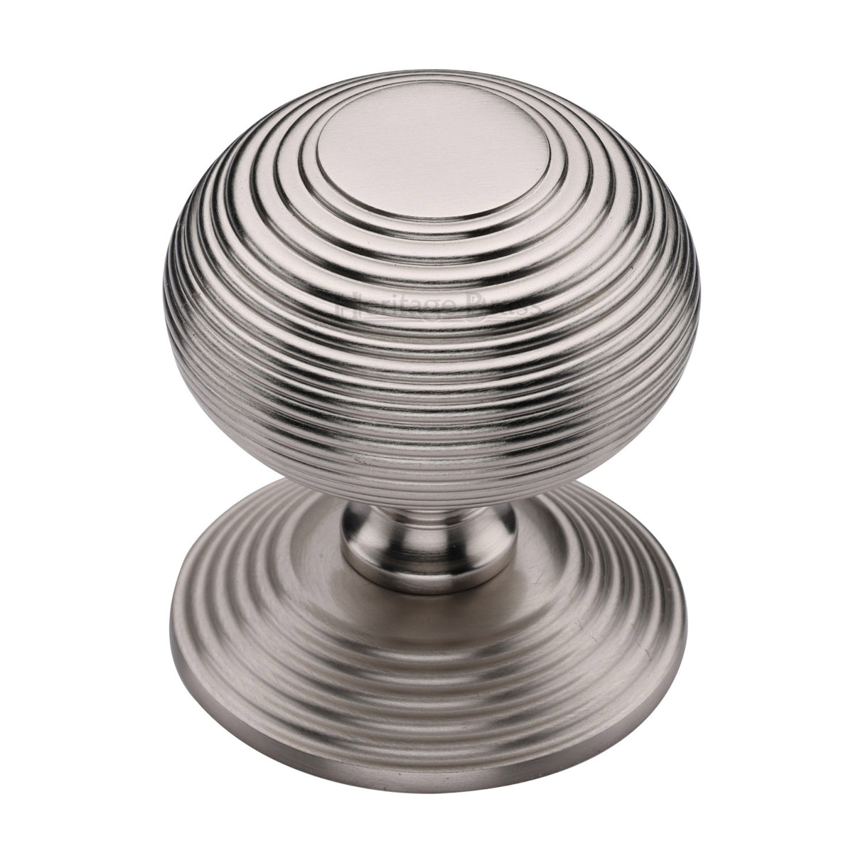 This is an image of a Heritage Brass - Centre Door Knob Reeded Design 3 1/2 Satin Nickel Finish, rr906-sn that is available to order from Trade Door Handles in Kendal.