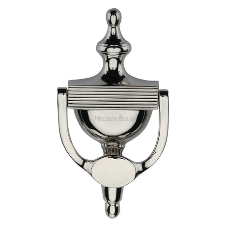 This is an image of a Heritage Brass - Urn Knocker 7 1/4" Polished Nickel finish, rr912-195-pnf that is available to order from Trade Door Handles in Kendal.