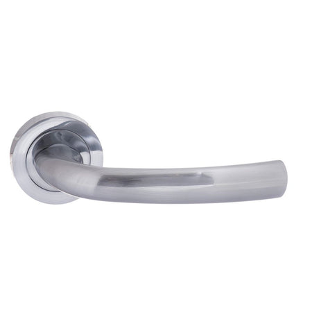 This is an image of STATUS Nevada Lever on Round Rose - Satin Chrome available to order from Trade Door Handles.