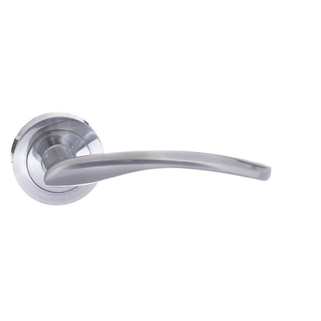 This is an image of STATUS Arizona Lever on Round Rose - Satin Chrome available to order from Trade Door Handles.