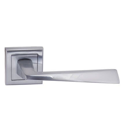 This is an image of STATUS California Lever on Square Rose - Satin Chrome available to order from Trade Door Handles.