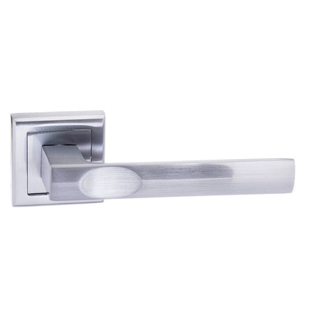 This is an image of STATUS Kansas Lever on Square Rose - Satin Chrome available to order from Trade Door Handles.