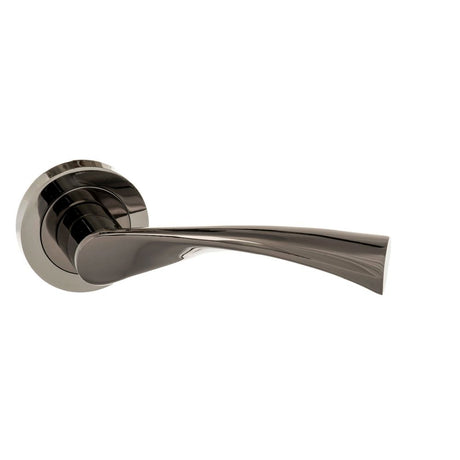 This is an image of STATUS Colorado Lever on Round Rose - Black Nickel available to order from Trade Door Handles.